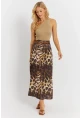 Kadın Camel-Siyah Desenli Saten Etek KED170