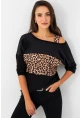 Kadın Camel-Siyah Kadife Bloklu Leopar Desenli Sweatshirt ST097