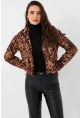 Kadın Camel-Siyah Leopar Crop Ceket ELT1001