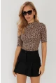 Kadın Camel-Siyah Leopar Desenli Bluz LPP1264