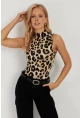 Kadın Camel-Siyah Leopar Desenli Kolsuz Bluz LPP1259