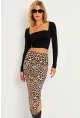 Kadın Camel-Siyah Leopar Desenli Midi Etek YLE21