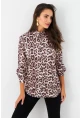 Kadın Camel-Siyah Leopar Desenli Saten Gömlek MRAD5901-1