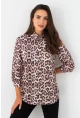 Kadın Camel-Siyah Leopar Desenli Saten Gömlek MRAD5901-1