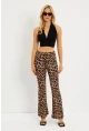 Kadın Camel-Siyah Leopar İspanyol Paça Pantolon LPP1278