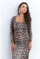 Kadın Camel-Siyah Leopar Midi Elbise RLO78