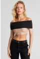 Kadın Camel-Siyah Madonna Crop Bluz CG322
