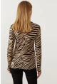 Kadın Camel-Siyah Yarım Balıkçı Zebra Desen Bluz LPP1133