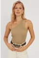 Kadın Camel Tek Omuz Triko Bluz YV90