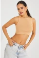 Kadın Camel Triko Crop Triko Bluz KZ2447