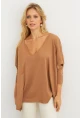 Kadın Camel V Yaka Salaş Bluz YV304
