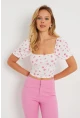 Kadın Çiçekli Crop Bluz Beyaz AYD270
