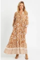 Kadın Desenli Salaş Maxi Elbise Camel Q981