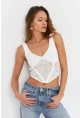 Kadın Ekru Ajurlu Crop Bluz SB030