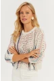 Kadın Ekru Ajurlu Renkli Triko Bluz MİW2761