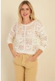 Kadın Ekru Ajurlu Triko Bluz  MZU601