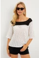 Kadın Ekru Ajurlu Triko Bluz YV230