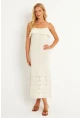 Kadın Ekru Ajurlu Triko Midi Elbise HC1569