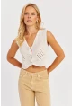 Kadın Ekru Ajurlu Triko Yelek YZ627