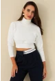 Kadın Ekru Balıkçı Crop Sweatshirt DY1469