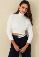 Kadın Ekru Balıkçı Crop Sweatshirt DY1469