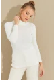 Kadın Ekru Balıkçı Yaka Triko Bluz MMSS128