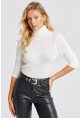 Kadın Ekru Balıkçı Yaka Triko Kazak KZ2499