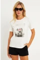 Kadın Ekru Baskılı T-Shirt AYD322