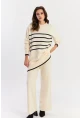 Kadın Ekru Çizgili Alt Üst Triko Takım NUV1069