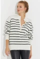 Kadın Ekru Çizgili Triko Kazak SMT219