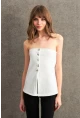 Kadın Ekru Düğme Detaylı Straplez Bluz CY355