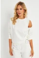 Kadın Ekru İnci Detaylı Büzgülü Sweatshirt RLO04