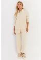 Kadın Ekru İnci Düğmeli Hırka Triko Alt Üst Takım MNUV26