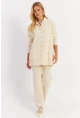 Kadın Ekru İnci Düğmeli Hırka Triko Alt Üst Takım MNUV26