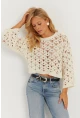 Kadın Ekru İspanyol Kol Ajurlu Triko Bluz MİW0761