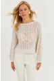 Kadın Ekru Kalpli Ajurlu Triko Bluz MİW3761