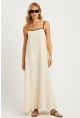 Kadın Ekru Keten Midi Elbise GÇ174
