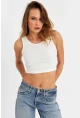 Kadın Ekru Küş Gözlü Crop Bluz ANT101
