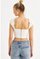 Kadın Ekru Kuş Gözlü Crop Bluz YEL221128