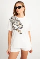 Kadın Ekru Leopar Baskılı T-Shirt FİR2137