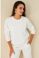 Kadın Ekru Omuzları İnci Detaylı Sweatshirt DY1424