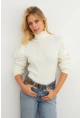 Kadın Ekru Prenses Kol Balıkçı Yaka Triko Bluz SF2555