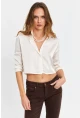 Kadın Ekru Saten Crop Gömlek ELT8052