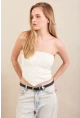 Kadın Ekru Straplez Triko Crop Bluz ZH049