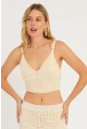 Kadın Ekru Triko Crop Bluz KZ2507
