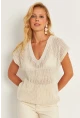 Kadın Ekru V Yaka Fileli Bluz SMT230