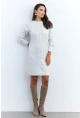 Kadın Ekru Varaklı Triko Midi Elbise NAR446