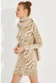 Kadın Ekru Zebra Desenli Mini Elbise AYD249