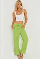 Kadın Fıstık Yeşil Beli Lastikli Bürümcük Pantolon ZER405
