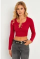 Kadın Fuşya Çıtçıtlı Crop Bluz CG379